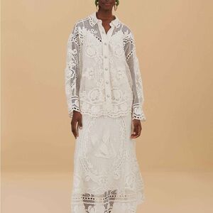 FARM Rio White Lace Midi Skirt